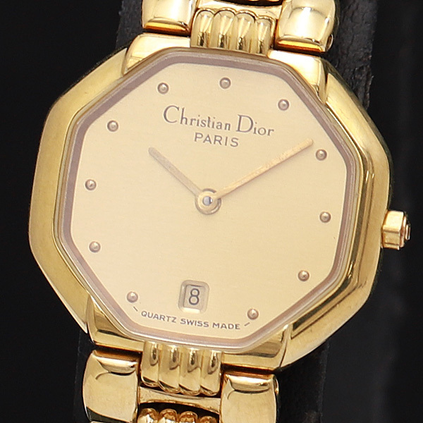 1円〇稼働〇良品〇【クリスチャンディオール】48.153 ゴールド系文字盤