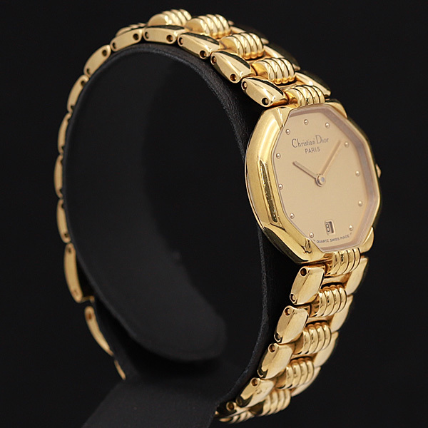 1円〇稼働〇良品〇【クリスチャンディオール】48.153 ゴールド系文字盤