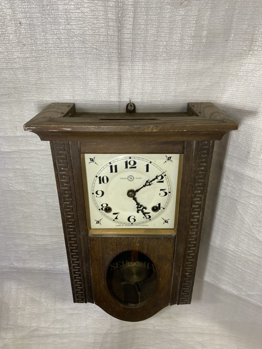 動作品 珍品レア 精工舎 オルゴール 柱時計 振り子時計 ゼンマイ式 古