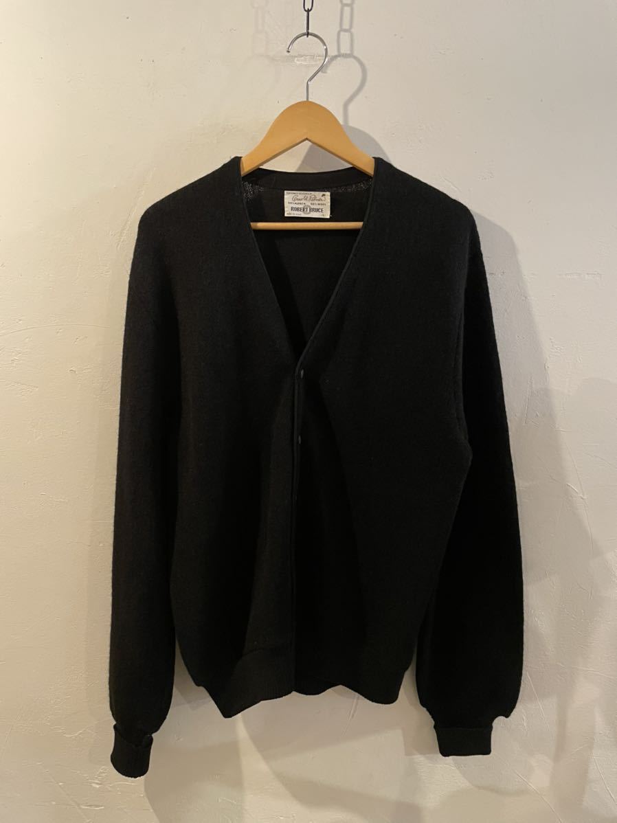 訳あり格安品★60's ROBERT BRUCE ロバートブルース アルパカカーディガン Lサイズ BLACK ブラック 格安 年代 古着 ンテージ vintage Bruce 60's 60～70s 60's～ BRUCE霜降りグレー アクリル