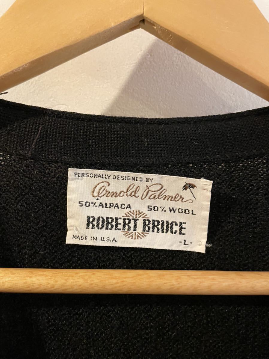 訳あり格安品★60's ROBERT BRUCE ロバートブルース アルパカカーディガン Lサイズ BLACK ブラック 格安 年代 古着 ンテージ vintage Bruce 60's 60～70s 60's～ BRUCE霜降りグレー アクリル
