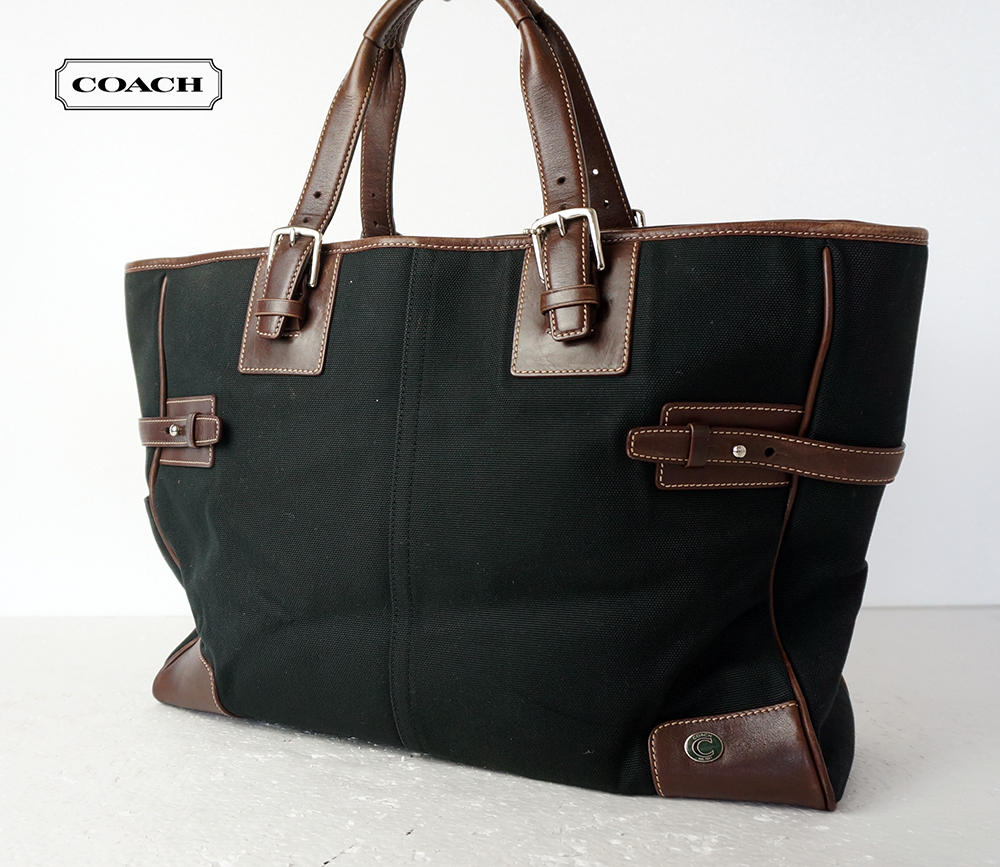 定価10万 COACH メンズ キャンバス×レザー トートバッグ ショルダー