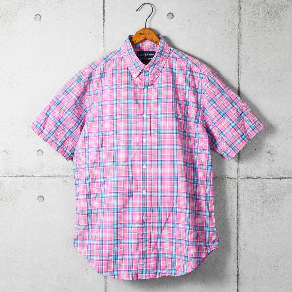 Poloラルフローレン◇チェック半袖B.Dシャツ◇ピンク×ブルー◇サイズL 