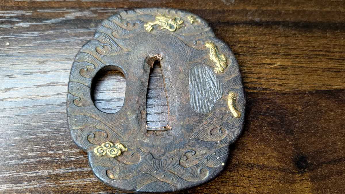 鉄地 刀装具 草 縁頭 金銀象嵌 赤銅 江戸時代(鍔、刀装具)｜