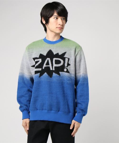 【HYSTERIC GLAMOUR ヒステリックグラマー 】長袖ニットL 日本製 「ZAP ! ジャカードスウェット 」限定人気アイテム メンズ 「無地に飽きた方へ」ふくれジャカードスウェット トレーナー アニマル柄 リーフ柄ジャカード長袖クルーネックセーター サッカー素材