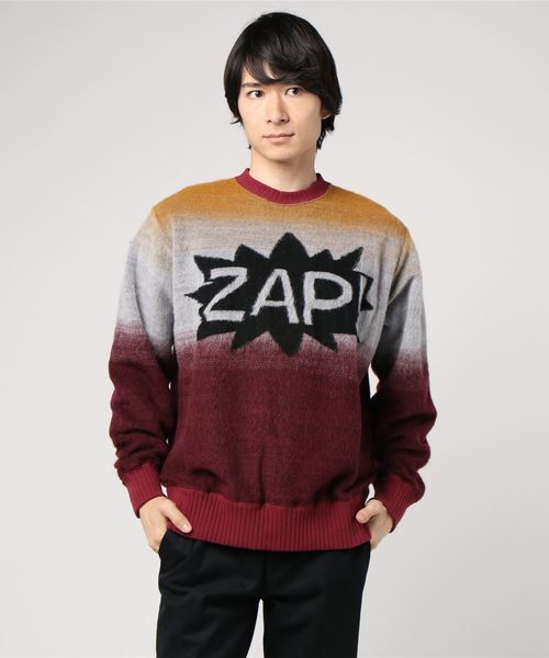 【HYSTERIC GLAMOUR ヒステリックグラマー 】長袖ニットL 日本製 「ZAP ! ジャカードスウェット 」限定人気アイテム メンズ 「無地に飽きた方へ」ふくれジャカードスウェット トレーナー アニマル柄 リーフ柄ジャカード長袖クルーネックセーター サッカー素材