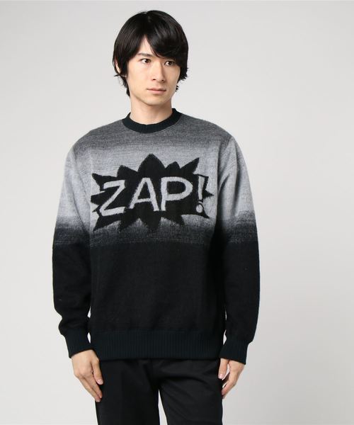 【HYSTERIC GLAMOUR ヒステリックグラマー 】長袖ニットL 日本製 「ZAP ! ジャカードスウェット 」限定人気アイテム メンズ 「無地に飽きた方へ」ふくれジャカードスウェット トレーナー アニマル柄 リーフ柄ジャカード長袖クルーネックセーター サッカー素材