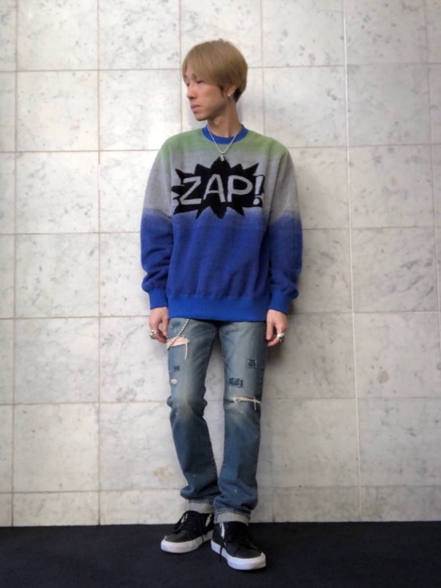 【HYSTERIC GLAMOUR ヒステリックグラマー 】長袖ニットL 日本製 「ZAP ! ジャカードスウェット 」限定人気アイテム メンズ 「無地に飽きた方へ」ふくれジャカードスウェット トレーナー アニマル柄 リーフ柄ジャカード長袖クルーネックセーター サッカー素材
