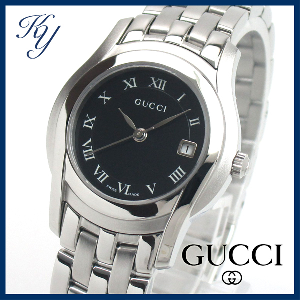 1円～ 3ヶ月保証付き 磨き済み 美品 本物 定番 人気 GUCCI グッチ 5500L ブラック レディース 時計