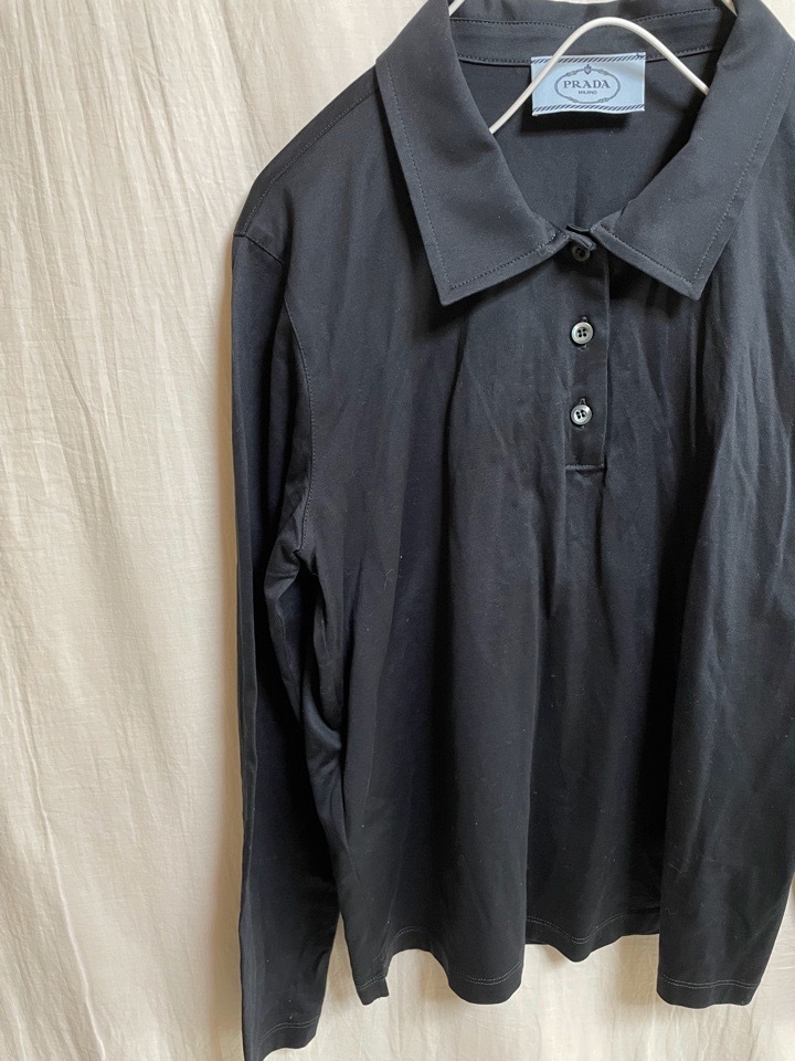 未使用新品 PRADAプラダ コットンワイドトップス カットソーポロシャツ プルオーバー ロングスリーブ ミュウミュウ ネイビー 正規購入