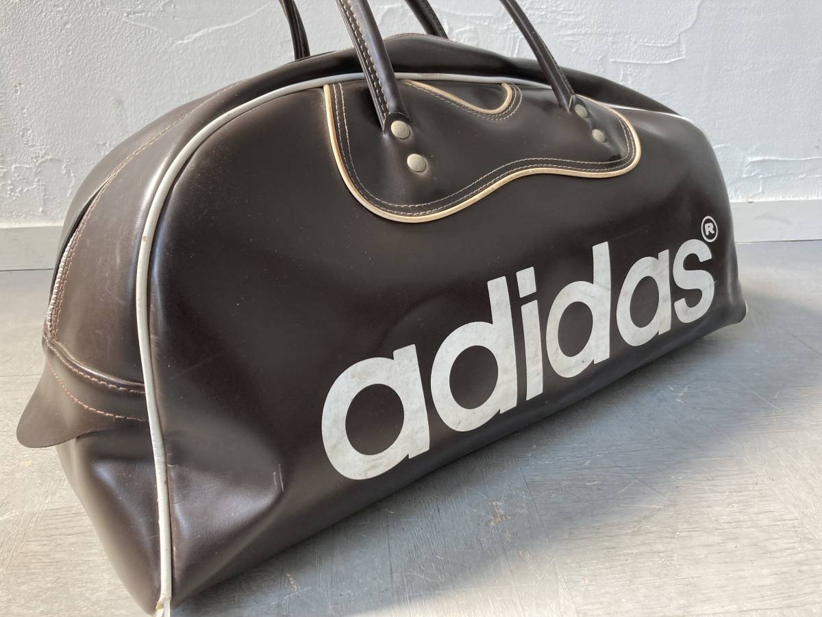 当時物 70's adidas スポーツバッグ ダークブラウン こげ茶色／検索用