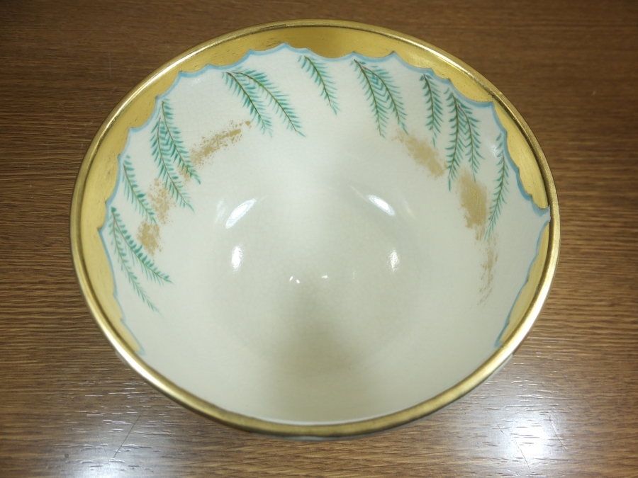◎【真作保証】 通次阿山 自作 仁清写 柳橋 茶碗 京焼 コレクター放
