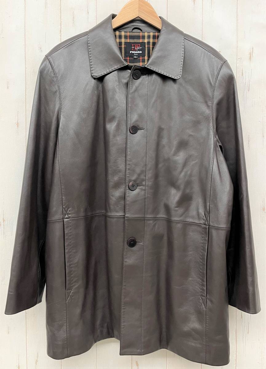 得価，新品 FIGARO フィガロ 本革 羊革 リアルレザー チェック裏地 コート ジャケット L size ブラウン シック 柔らかな生地感(Lサイズ)｜売買されたオークション情報、yahooの商品情報をアーカイブ公開 - オ Lサイズ