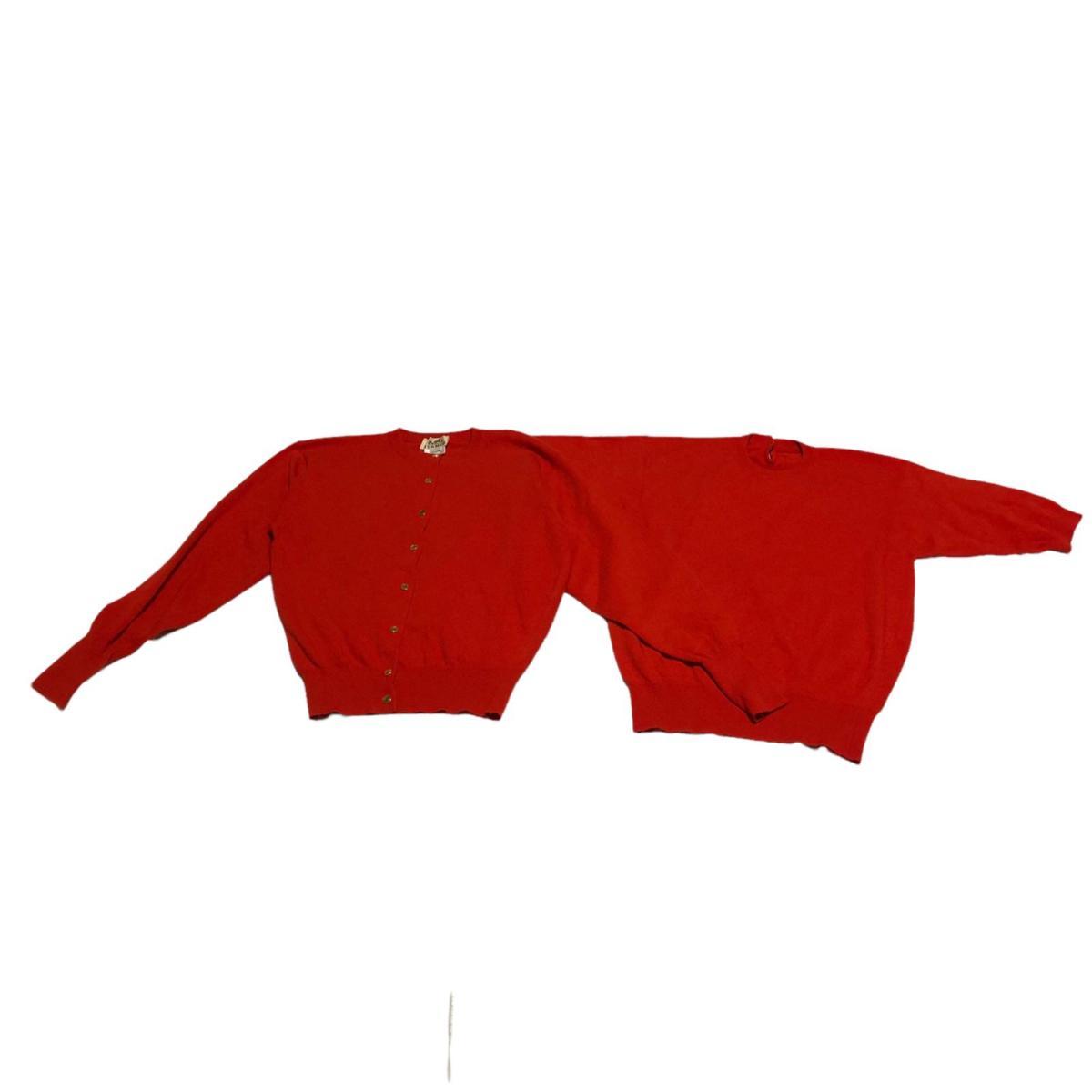 HERMES エルメス HERMES アンサンブルニット カシミヤ100％ レッド系