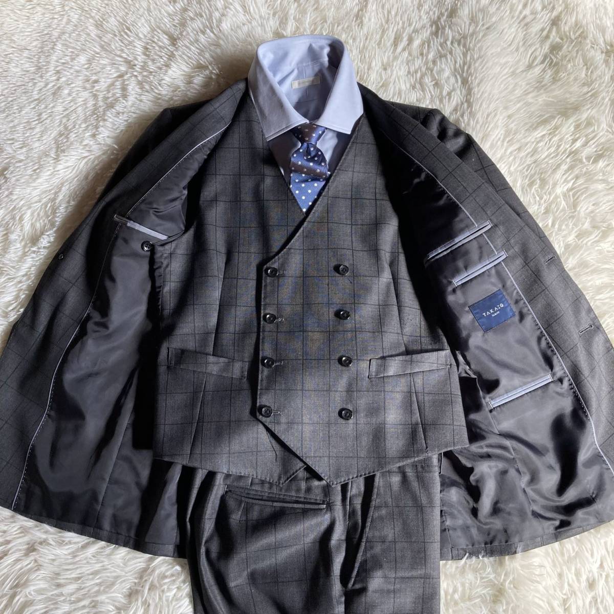 美品【大人のスリーピース】□TAKA Q（タカキュー）□◎英国調◎上質艶 