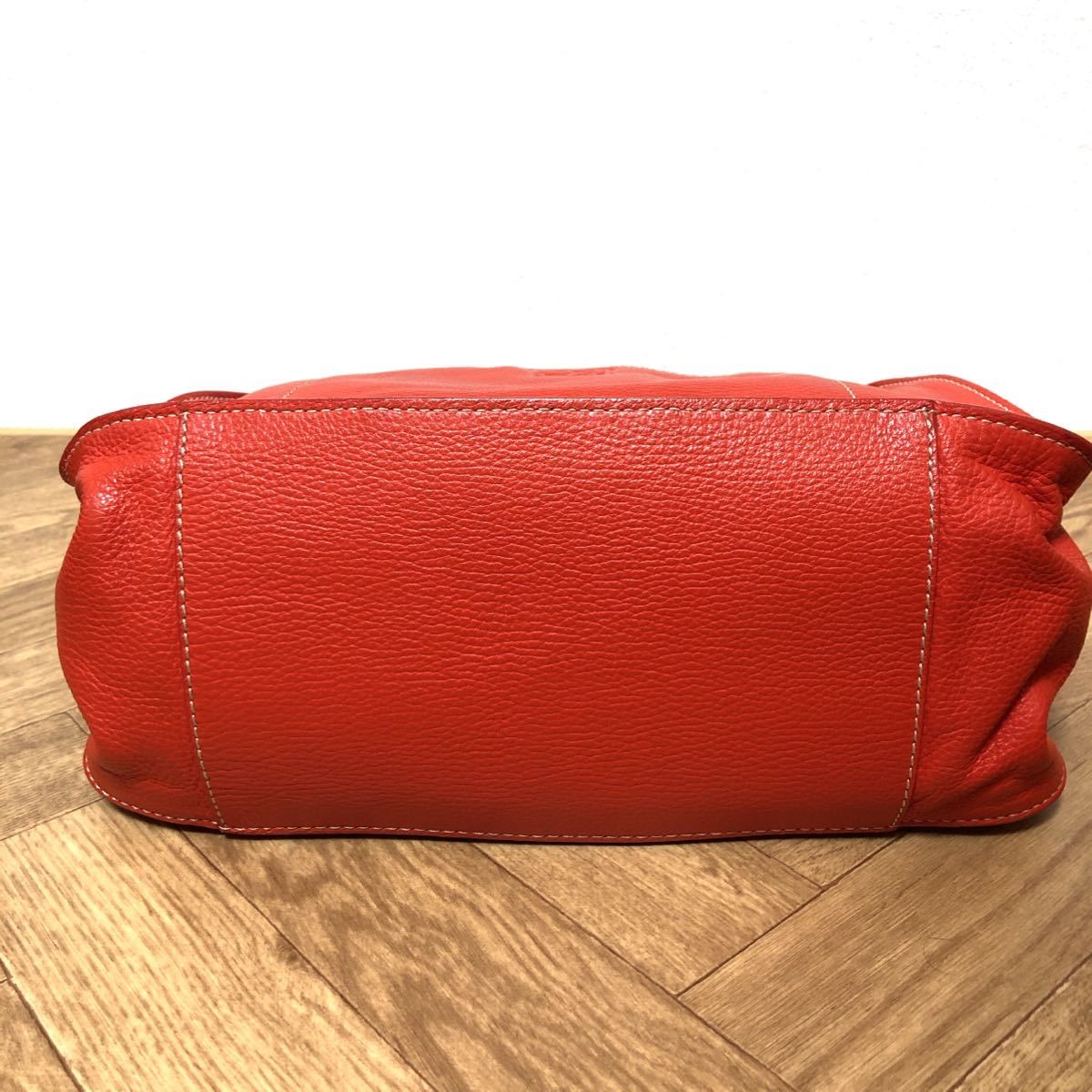 美品「GHERARDINI」○希少な本革レザー○A4入るトートバッグ○朱色 