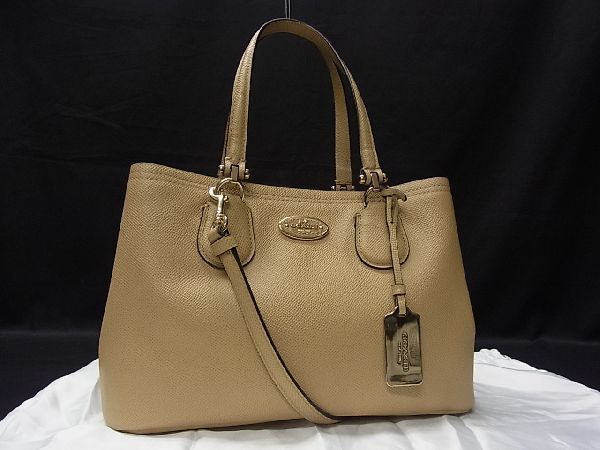 1円 COACH コーチ レザー 2WAY ハンドバッグ ショルダーバッグ 手提げかばん 斜め掛け 肩掛け レディース ベージュ系 a3004uM