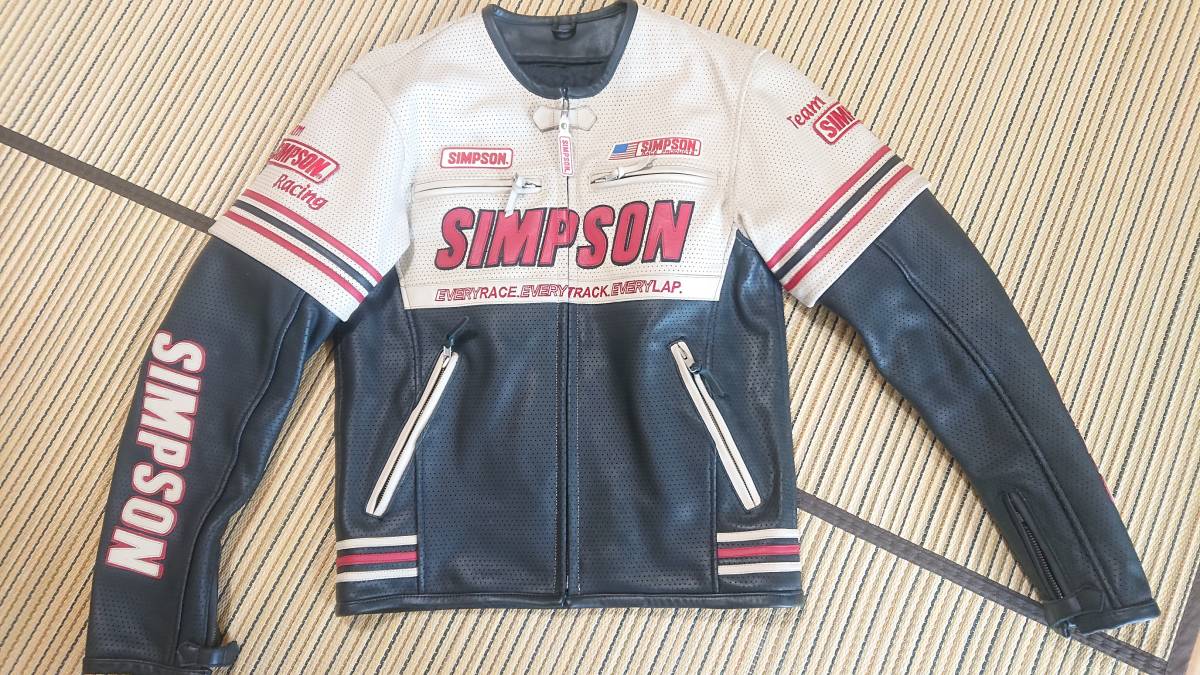 本革】SIMPSON レザーライダースジャケット 黒 M パッド付 牛革 大人気