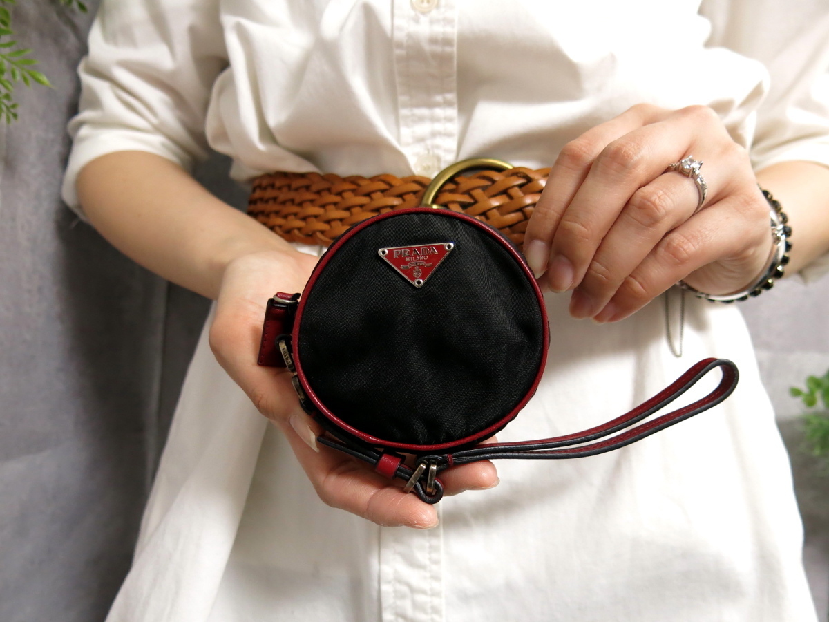 ○未使用○PRADA プラダ○丸形○ポコノ ナイロン カーフ 本革○ミニ 
