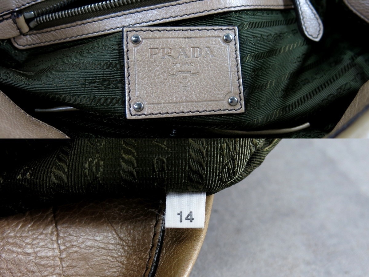 新品,爆買い ●PRADA プラダ●グラデーションカラー●カーフ レザー 本革●ショルダー バッグ●ベージュ系 SV金具●肩掛け●B5 収納 かばん●C2992
