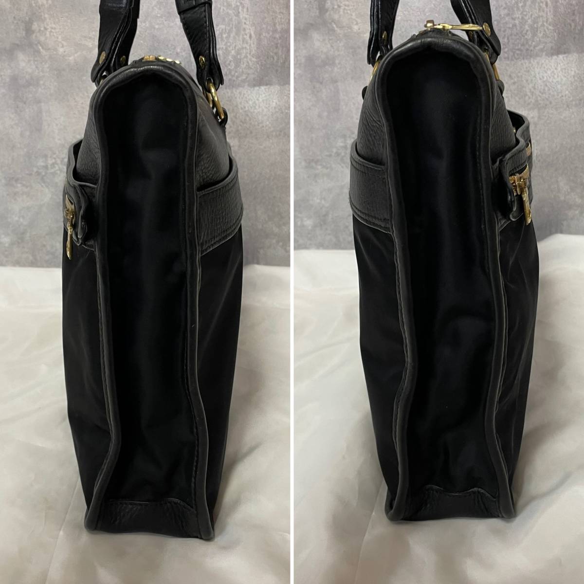 HUNTING WORLD レザー キャンバス ビジネスバッグ ロゴ 金具 1円【美品 