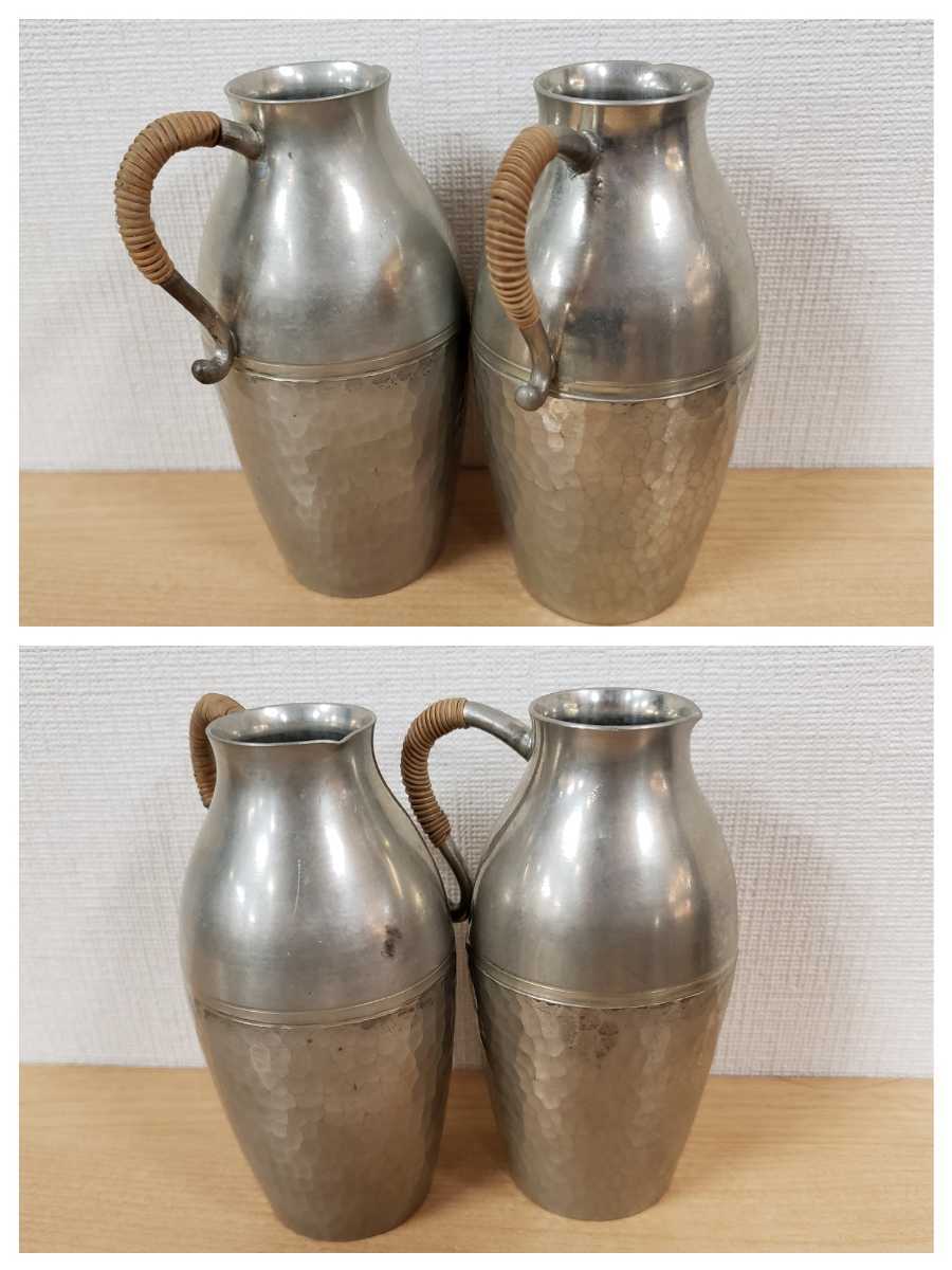 ○南錫 錫半 錫器 酒器 徳利2本 お猪口5客セット 箱付（NK5-21）(錫製 