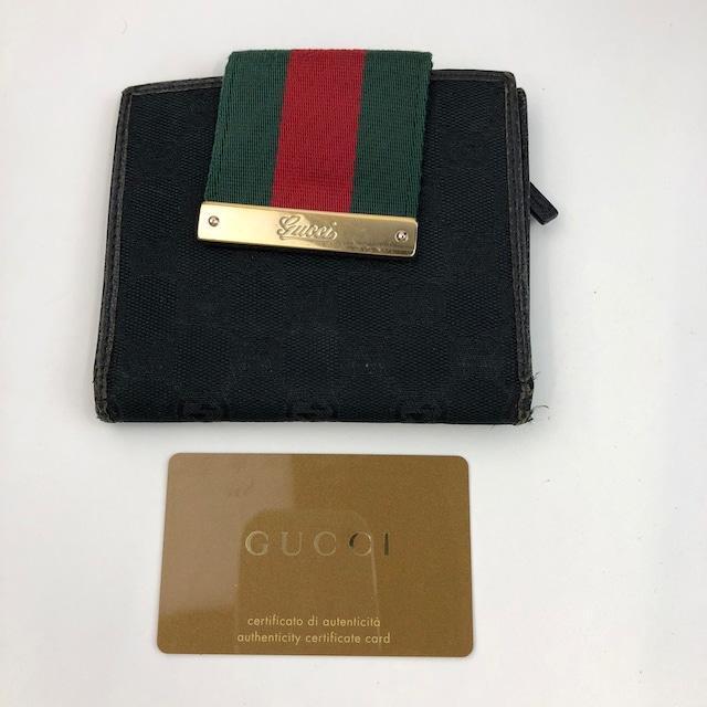 GUCCI グッチ シェリーライン 折り財布 ブラック GGキャンバス グッチ