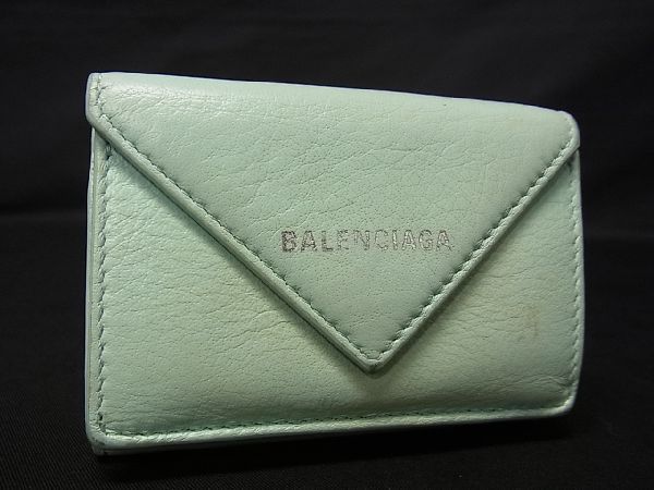 1円 BALENCIAGA バレンシアガ ペーパー レザー 三つ折り 財布 ミニ 