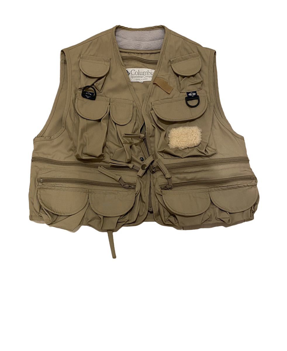 コロンビア Columbia フィッシングベスト 90s ベージュ 無地 1円