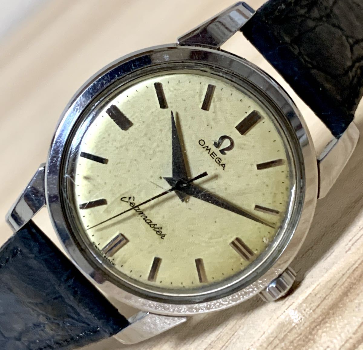 1円〜H OMEGA オメガ シーマスター アイボリー文字盤 手巻き メンズ 