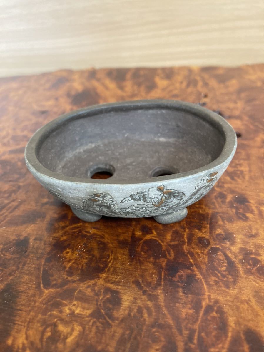 浅井（品野）茶山　釘彫白釉楕円鉢