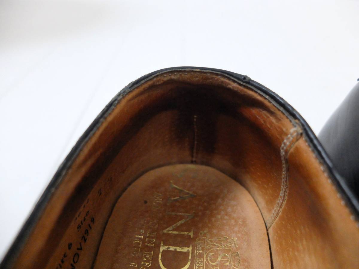サンダース　ブラックスリッポン　SANDERS　7 1/2　イギリス製　黒　MADE IN ENGLAND　２６cm／検　チャーチ、トリッカーズ等お好きな方へ SANDERS サンダース メンズ ノーレースシューズ サイズ7 B.G.S