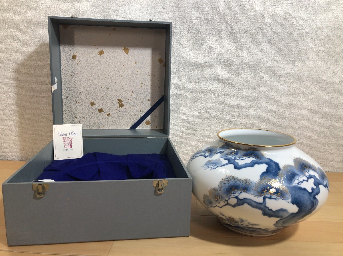 大倉陶園 花瓶 ブルーローズ 36cm OKURA CHINA 箱付 自宅保管品 大倉陶園の花瓶 okura china 花柄花瓶 大倉陶園 ブルーフラワー 2