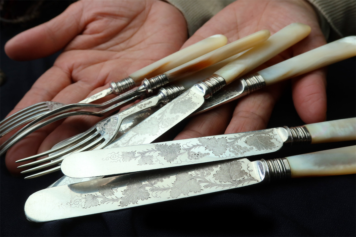 白蝶貝 1880年頃 SILVER 英国骨董アンティーク 純銀P. EP 真珠 