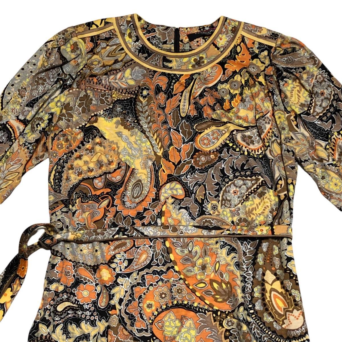 1円 LEONARD レオナール 花柄 ベルト付きワンピース ウール×シルク