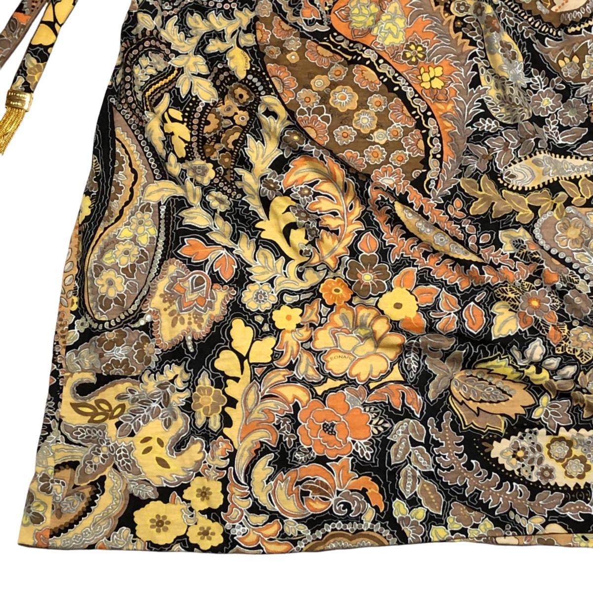 1円 LEONARD レオナール 花柄 ベルト付きワンピース ウール×シルク