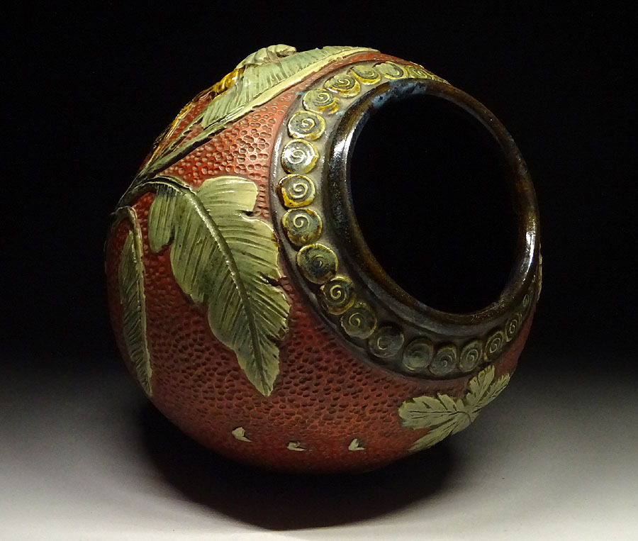 古琉球　壺 緑屋xt□ 時代物 琉球 壷 花瓶 高約23.5cm 壺屋焼 古琉球 古陶磁 壺 i9