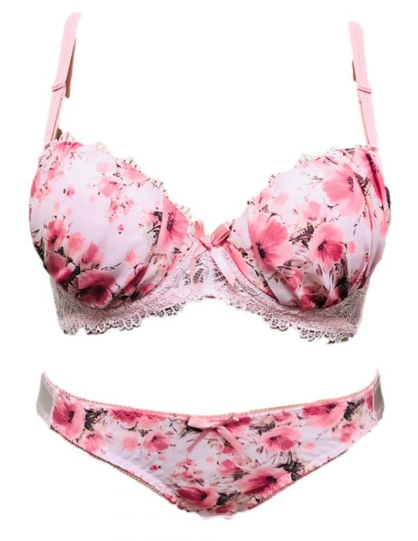 ブラショーツセット B70 花柄(薄ピンク) Bカップ ブラジャー ショーツM