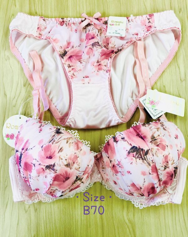 ブラショーツセット B70 花柄(薄ピンク) Bカップ ブラジャー ショーツM