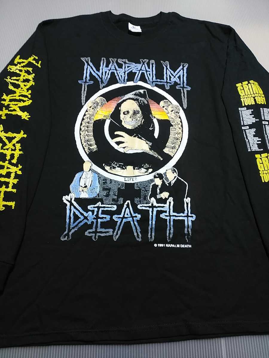 新作，限定SALE NAPALM DEATH 長袖 Tシャツ US grind crusher tour 1991 黒L ロンT / repulsion terrorizer carcass brutal truth exhumed earache(Tシャツ)｜売買されたオークション情報、yahooの商品情報をアーカイブ公開 - オークファン Tシャツ