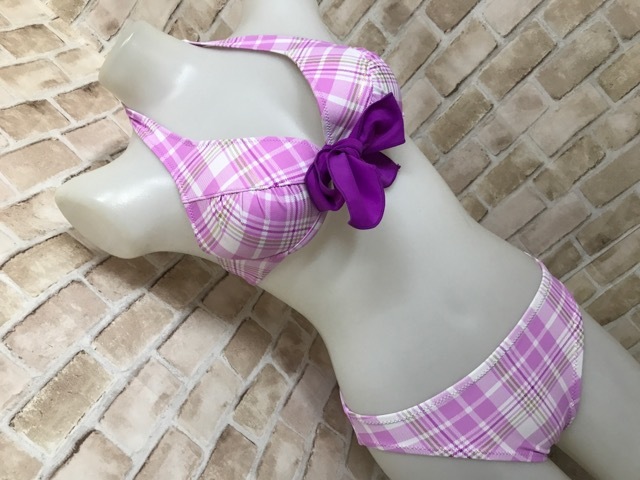 E21056○チェック柄 ピンク 水着 ビキニ 3点セット 9M(セットアップ