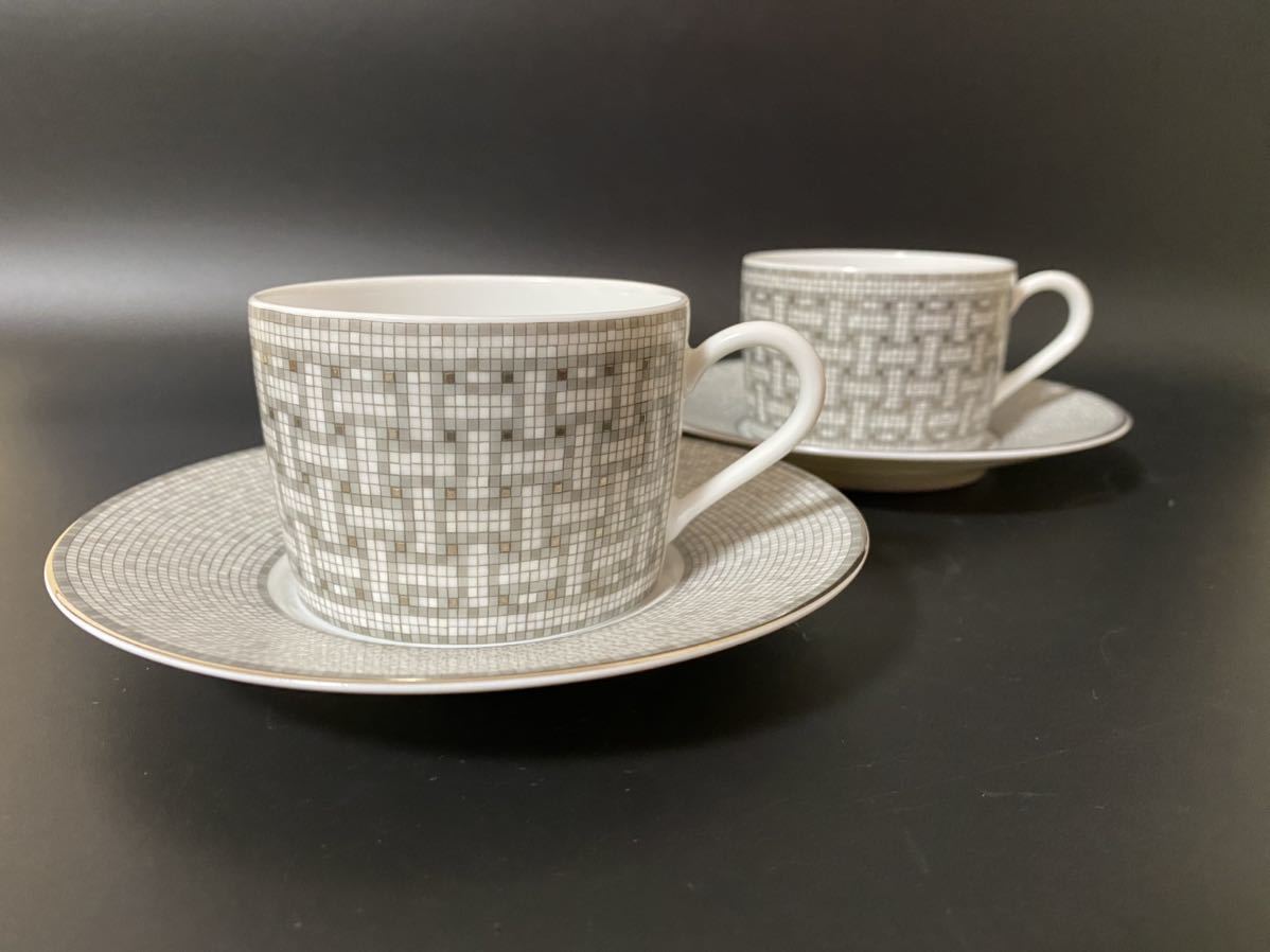 HERMES モザイク 24 カップ&ソーラー 2客 セット プラチナ 箱付き でかい