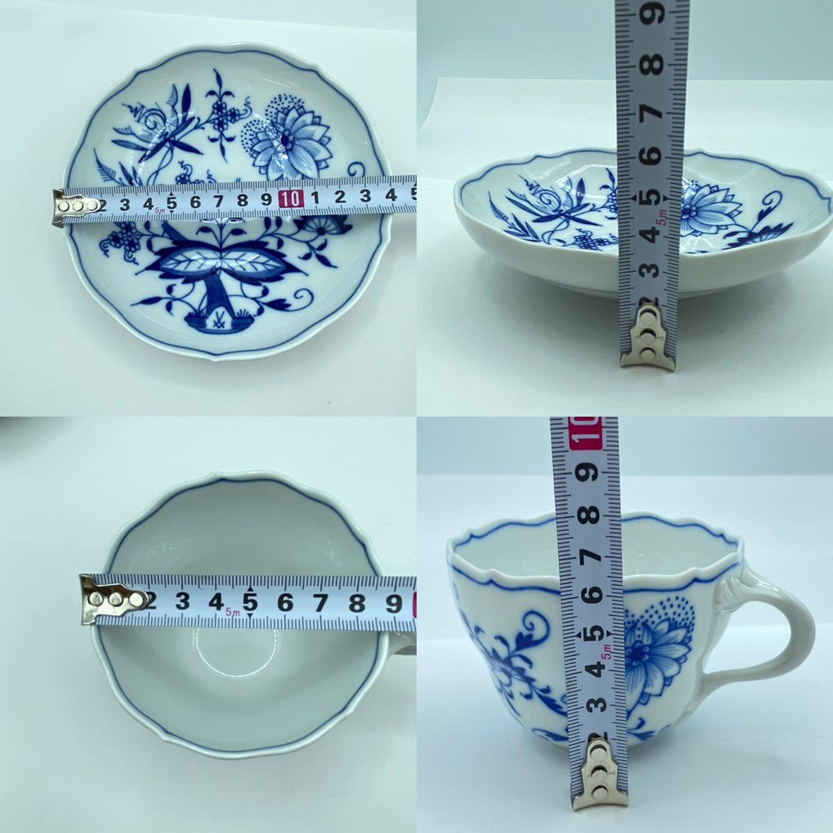 F16】Meissen ブルーオニオン 4客 カップ＆ソーサー マイセン ティー 