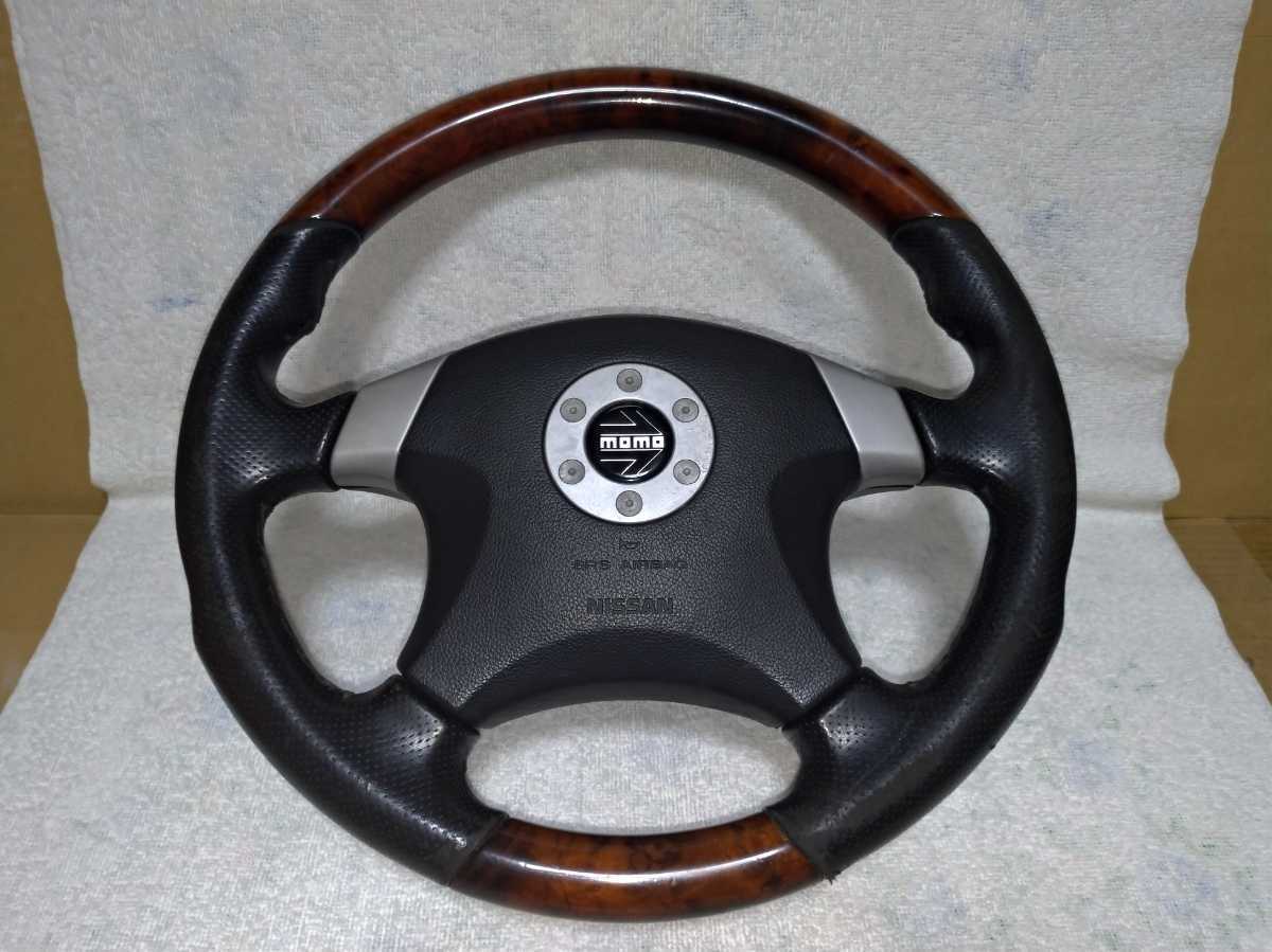 格安，正規品 日産 純正 オプション MOMO モモ ウッドステアリング ウッドコンビ 木目 4本スポーク ステアリングホイール ハンドル(ステアリング、ハンドル本体)｜売買されたオークション情報、yahooの商品 日産用