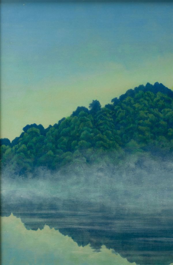 □東山魁夷□岩彩 肉筆『霞湖』表サイン(印譜) 東山すみ鑑定シール P10