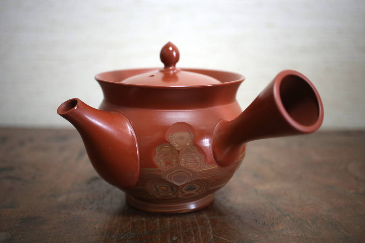 大変美品！！常滑焼【二代 伊藤高鳳 造】朱泥練上急須 箱なし 検：煎茶 