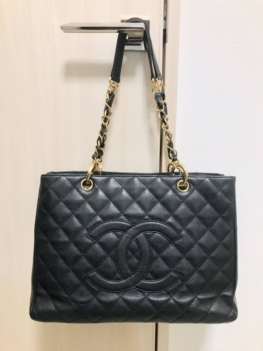 シャネル CHANEL GST グランドショッピングトート トートバッグ ショルダーバッグ ブラック ゴールド 正規品 綺麗(ショルダーバッグ