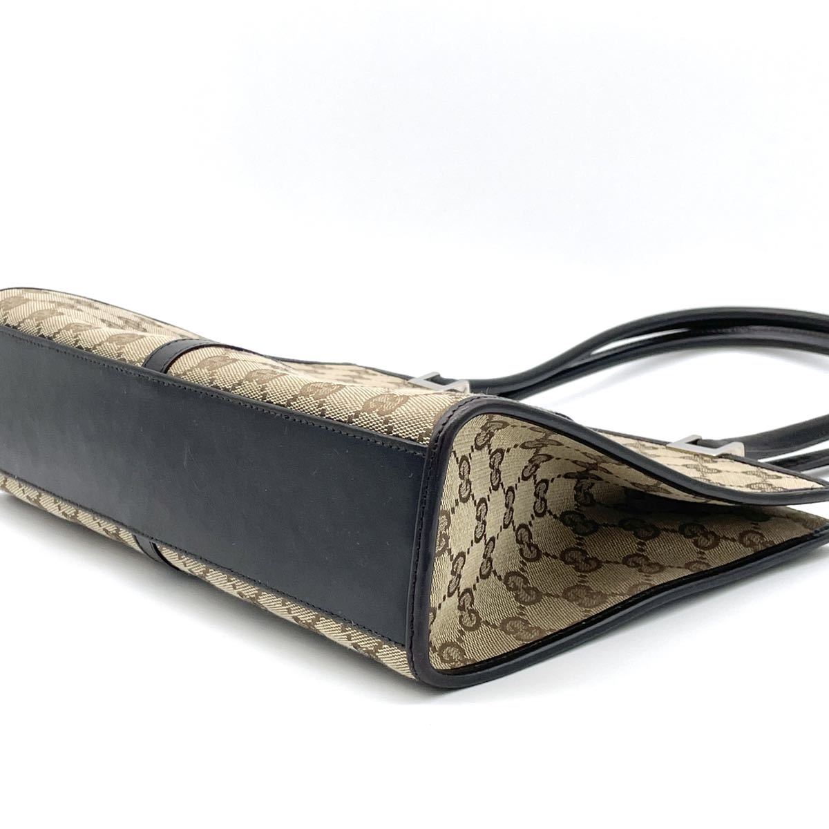美品 GUCCI グッチ ジャッキー GGキャンバス レザー ブラウン トート 
