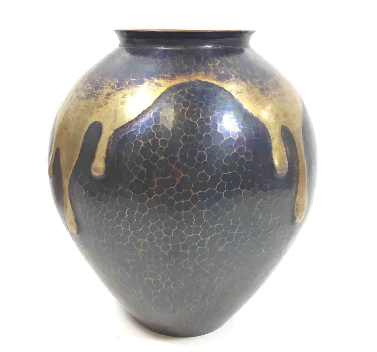 ○玉川堂 花瓶 鎚起銅器 521g 銅製 花入 金属工芸 鎚目 花生 玉川堂
