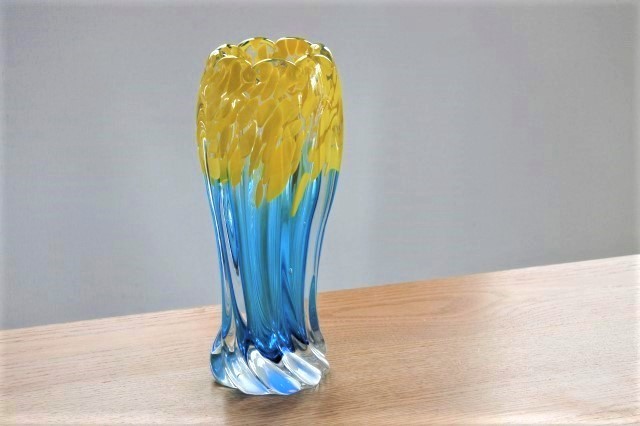 花瓶・フラワースタンド kAMEI GLASS OSAKA 送料無料 昭和レトロ カメイガラス KAMEI GLASS OSAKA イエロー